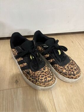 adidas Kids Leopard Print Sneakers with Black Trim